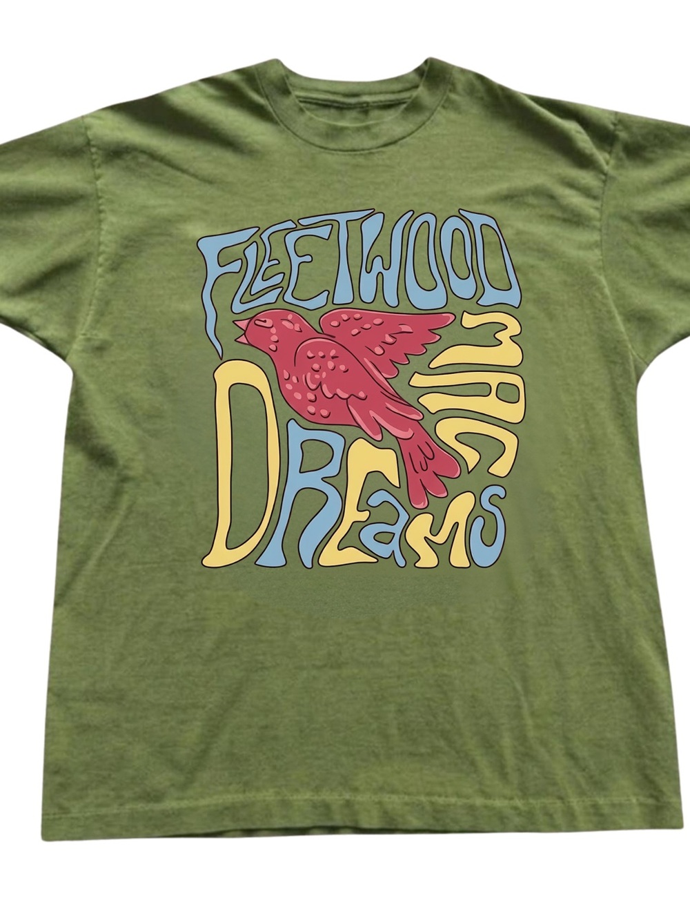 Gildan Olive Green Fleetwood Dreams Graphic Tee with Red Bird, Gift For Her, Him